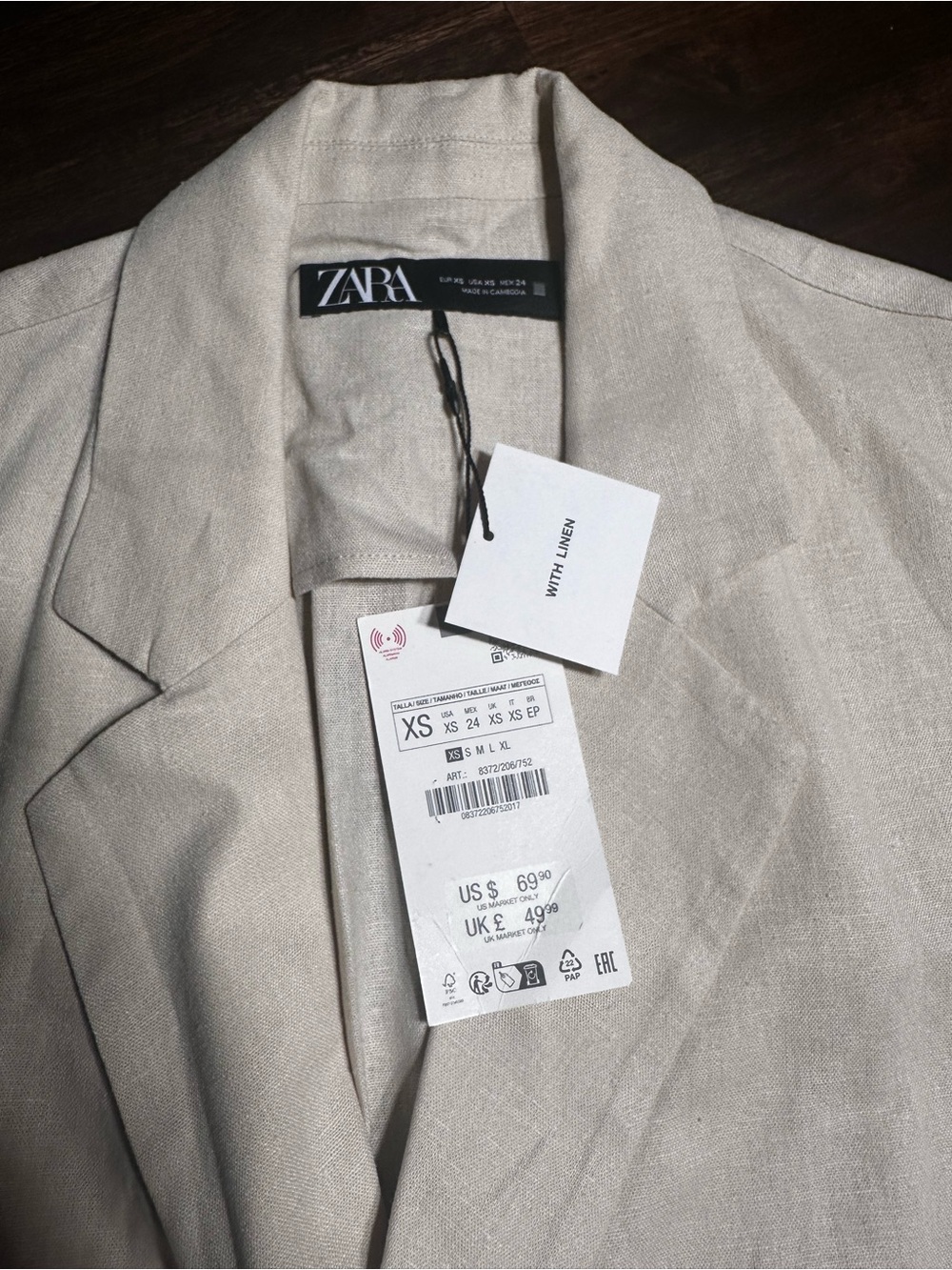 ZARA Beige Linen-Blend Blazer